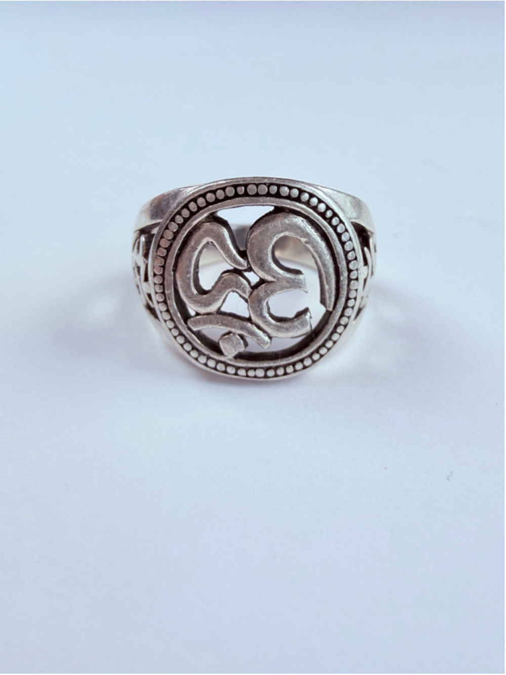 Adina Stone OM Mantra Symbolic Signet Open Work 925 Sterling Silver Ring